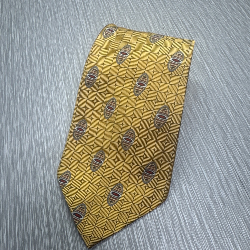 Robert Talbott Yellow Silk‎ Tie Mid Century Retro Geometric Print USA Necktie